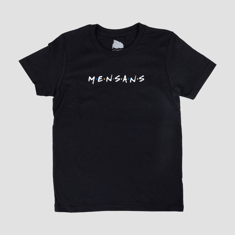 Youth Black tee with white text "MENSANS"