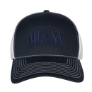 Navy and white cap with 'MENSA' logo on a white background