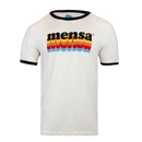 Cream tee with black accents with retro "mensa" text