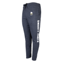 black heather jogger showing "SMARTY PANTS" text on side of left leg and MENSA hair and glasses logo on thigh