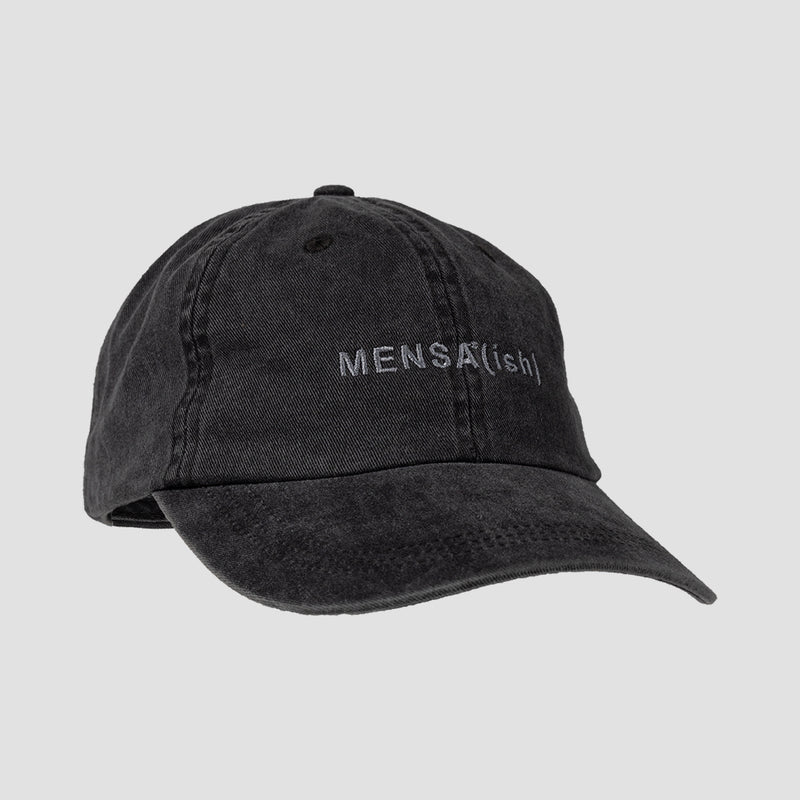 Black Denim hat with text on front "MENSA(ish)"