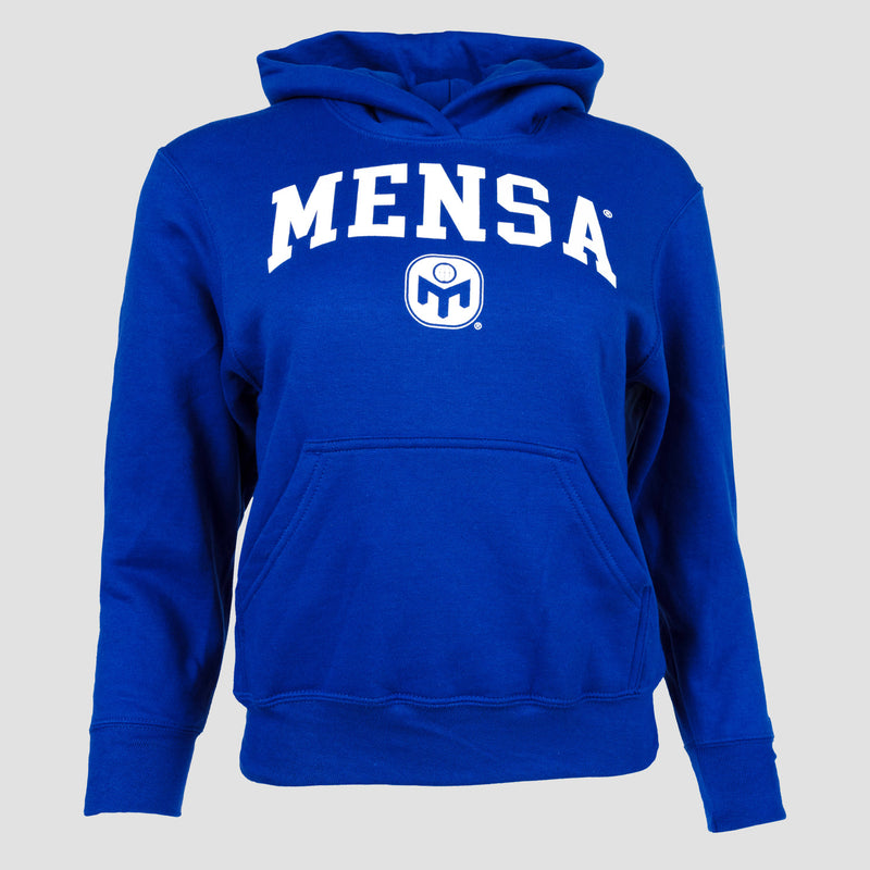 Royal Youth Hoodie with White "MENSA" text with white Mensa logo below