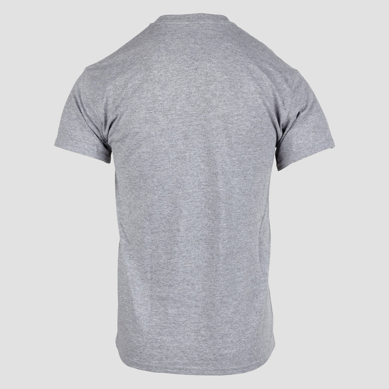 back view of grey pocket tee