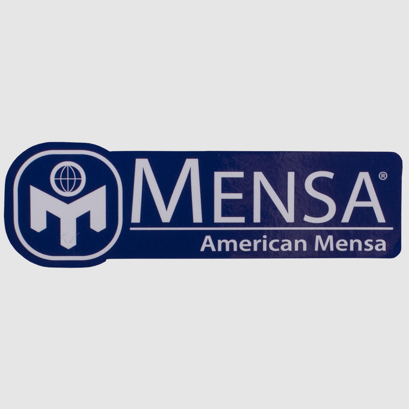 photo of blue magnet with mensa globe logo, "mensa" text and "american mensa" text in white.