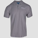 Grey polo on male mannequin with white mensa logo on left chest