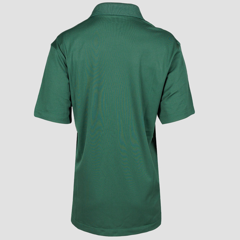 Back view of green polo on female mannequin