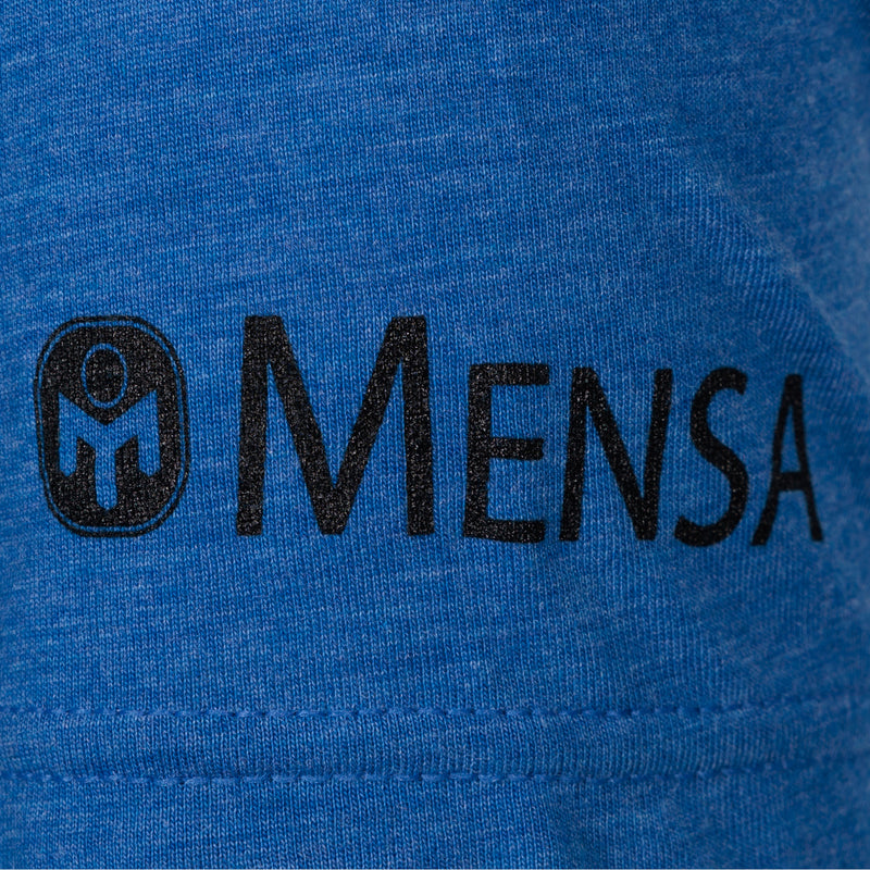 Black Mensa logo on sleeve of blue shirt