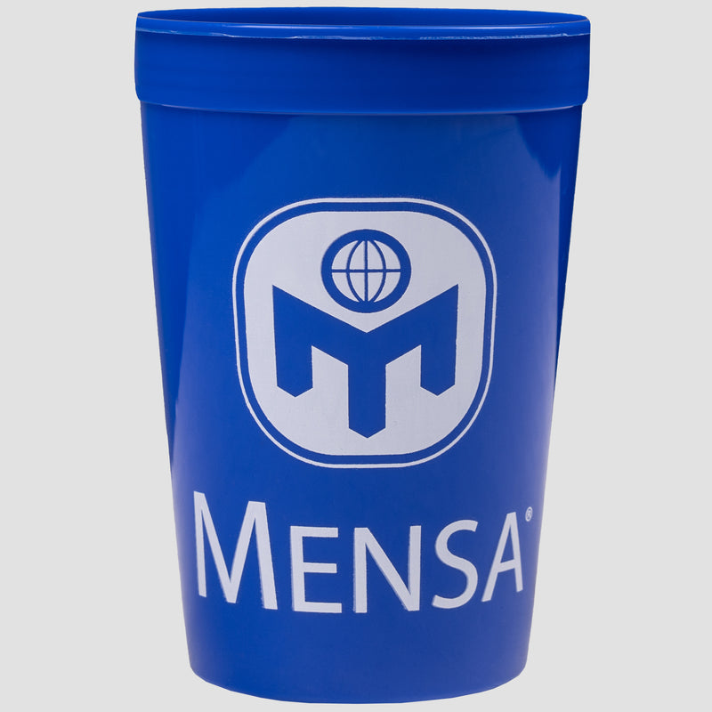 Blue Stadium Cup with white Mensa Logo