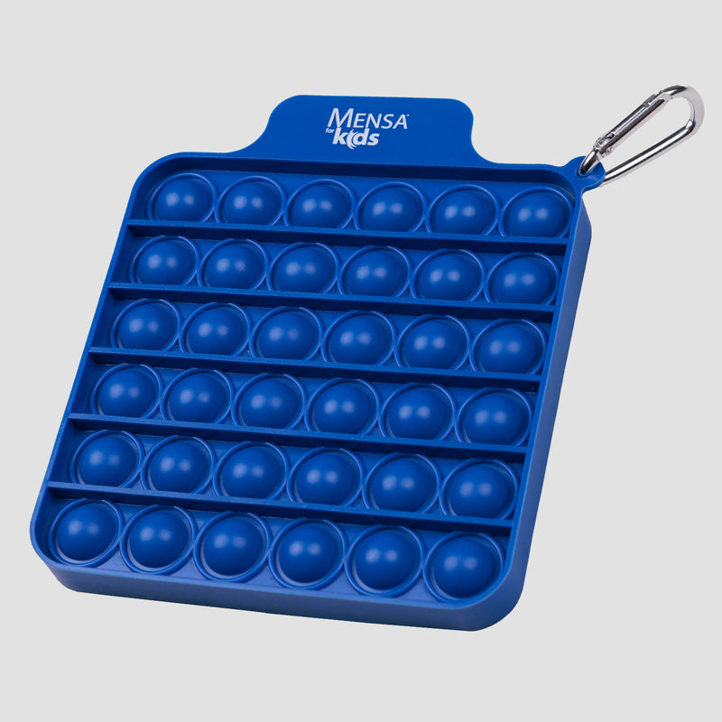 blue Fidgit popper with white text Mensa for Kids on top