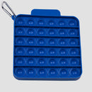 back of blue travel fidgit popper with carabiner