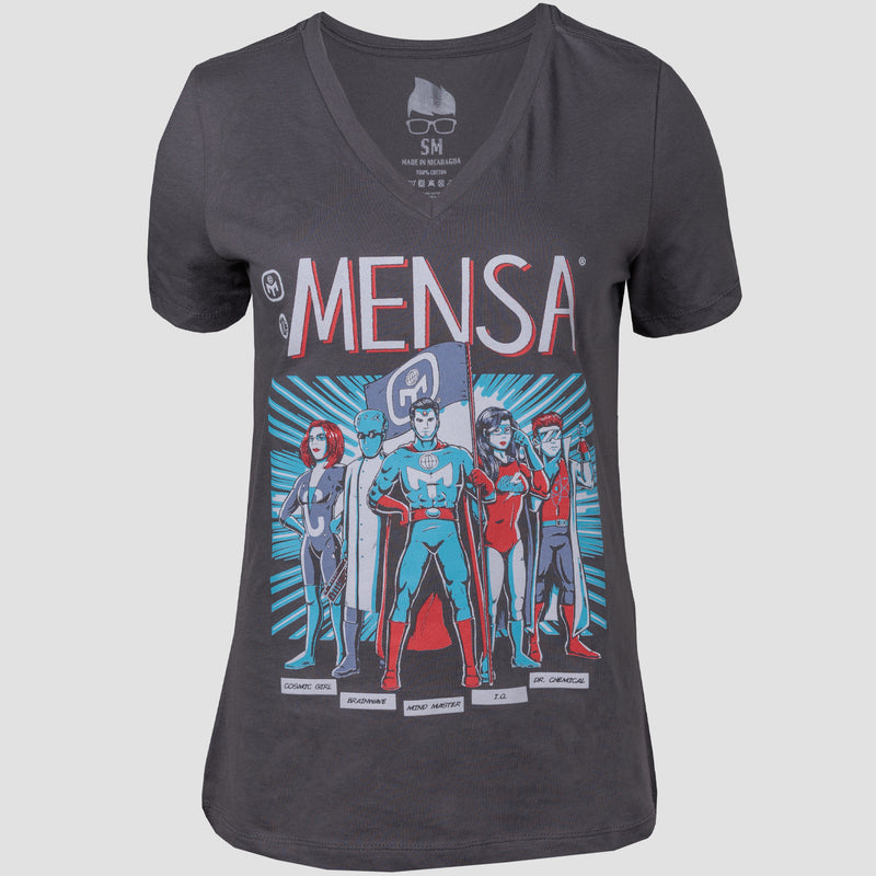 Asphalt shirt with Mensa logo and Mensa Superheros Graphic