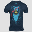 Front view of navy shirt with suit and tie graphic on male mannequin