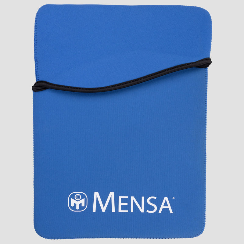 Blue laptop sleeve with white mensa logo