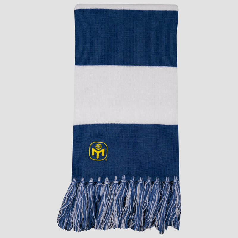 blue and white scarf with small Mensa logo on end