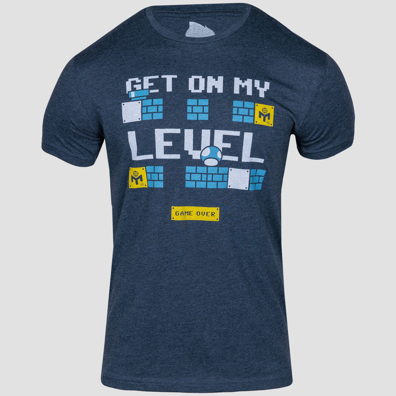 photo of navy tee with get in my level text on front 