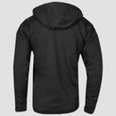 rear photo of black zip up hoodie