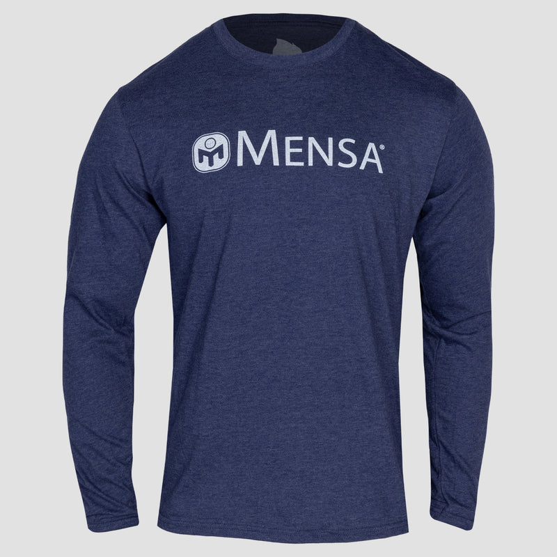Team Navy Heather Long Sleeve tee with white Mensa logo on chest