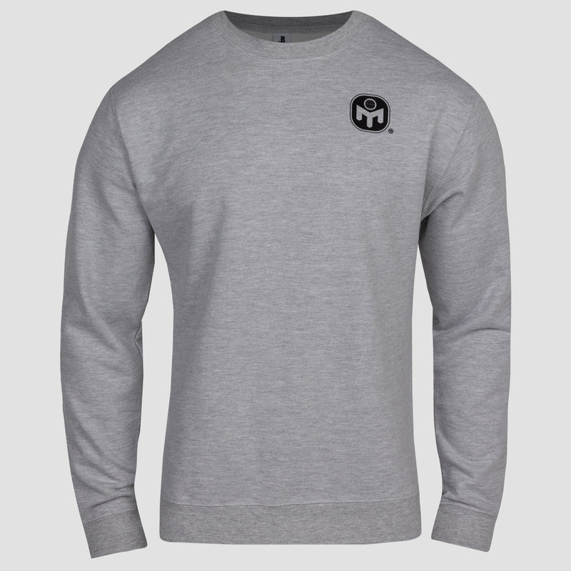 grey heather sweatshirt  with black mensa logo on left chest
