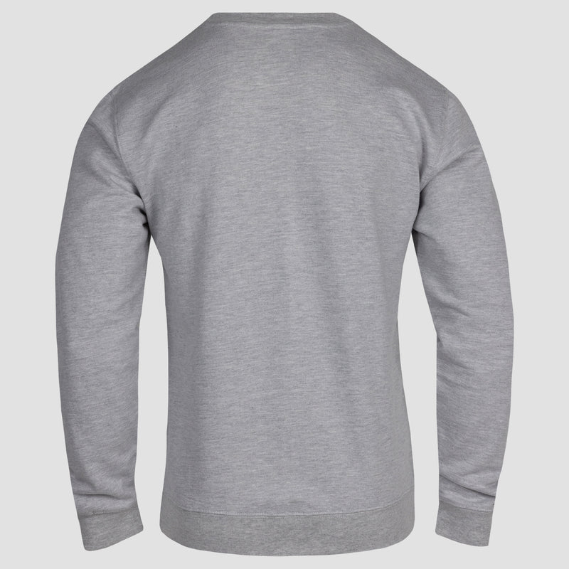 rear view of grey heather Mensa sweatshirt