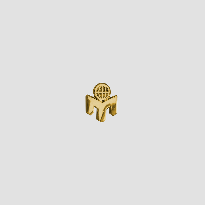 photo of mensa lapel pin globe logo in gold.