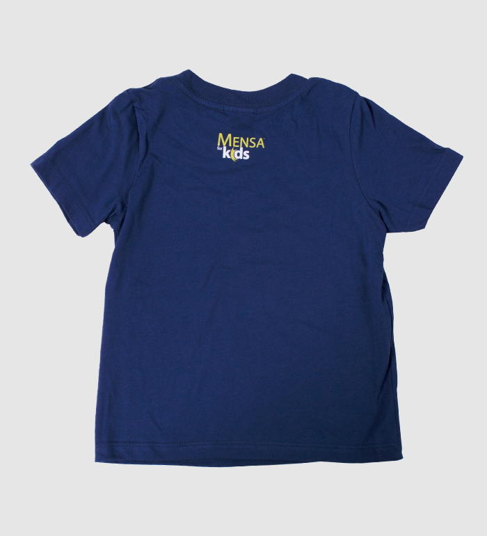 rear view photo of navy toddler tee with mensa kids text at top