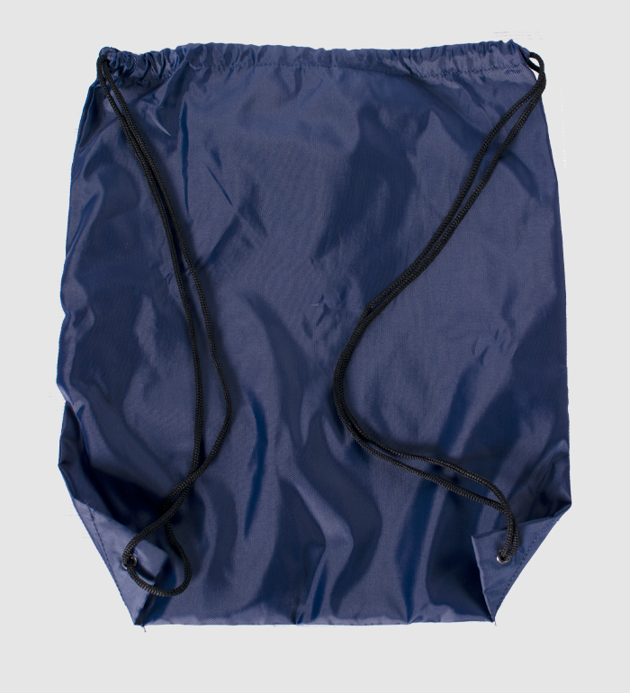 rear view photo of navy drawstring bag