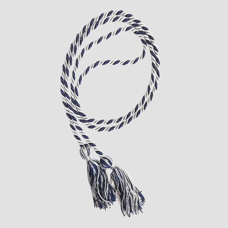 photo of grey and white commencement cords.