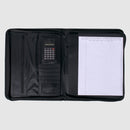 photo of open portfolio. calculator and notebook visible.